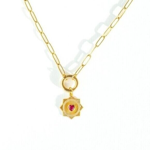 Red Heart Charm Necklace Gold Chain Removable Star Charm Non-Tarnish Gold PRETTY - Picture 5 of 14